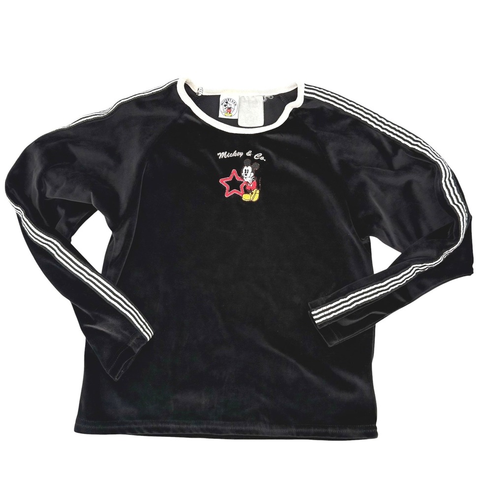Vintage Mickey & Co Disney Kids Velour Long Sleeve Shirt Black Star Raglan M/L